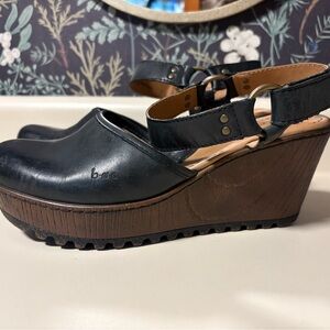 b.o.c. Black and Brown Mules with Rugged Wedge Sole